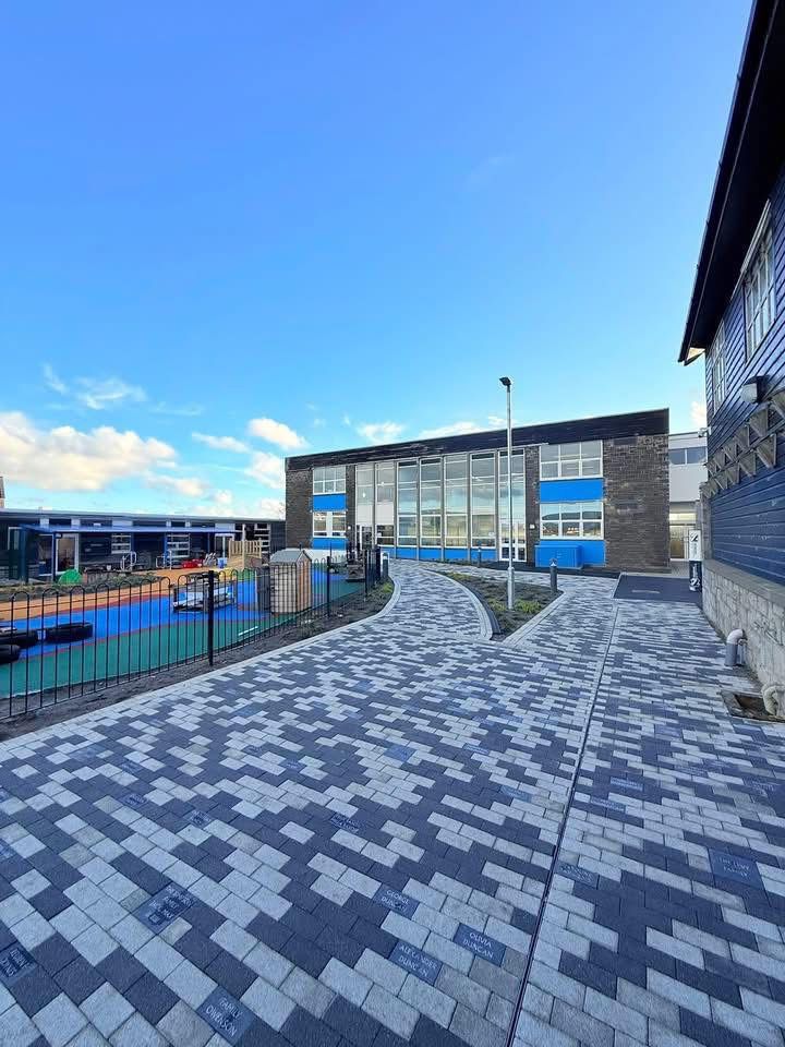 Grey block paving commercial site Isle of Man